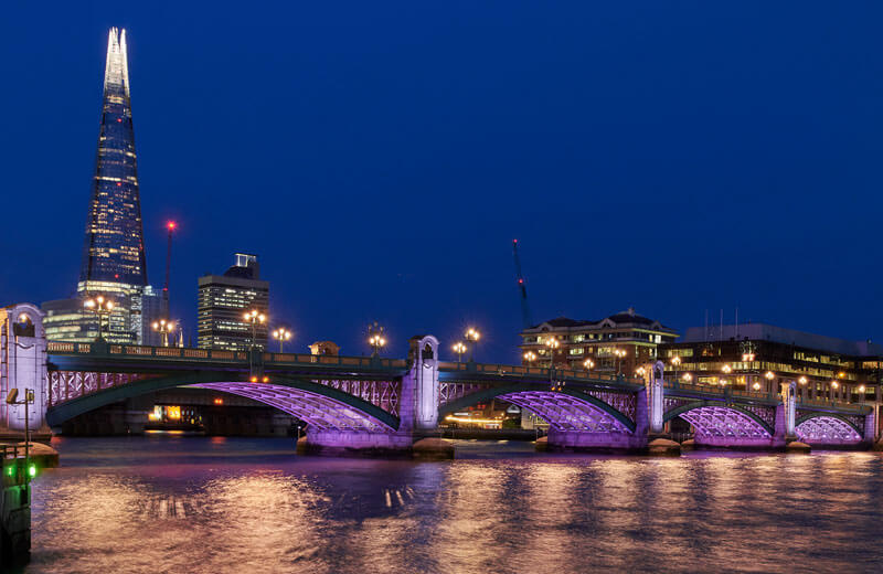 illuminated river southwark bridge